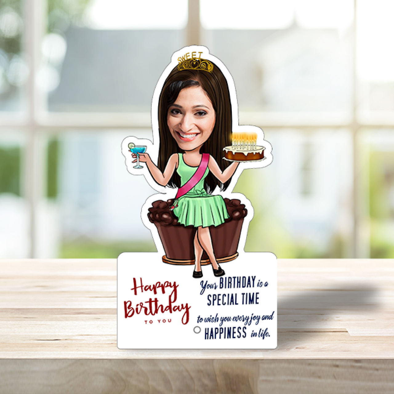 Customized birthday girl caricature with message | Girl caricature
