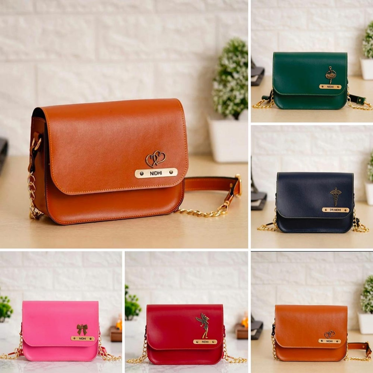 Buy Sling Bag for Ladies with Name & Charm in Multiple Colours