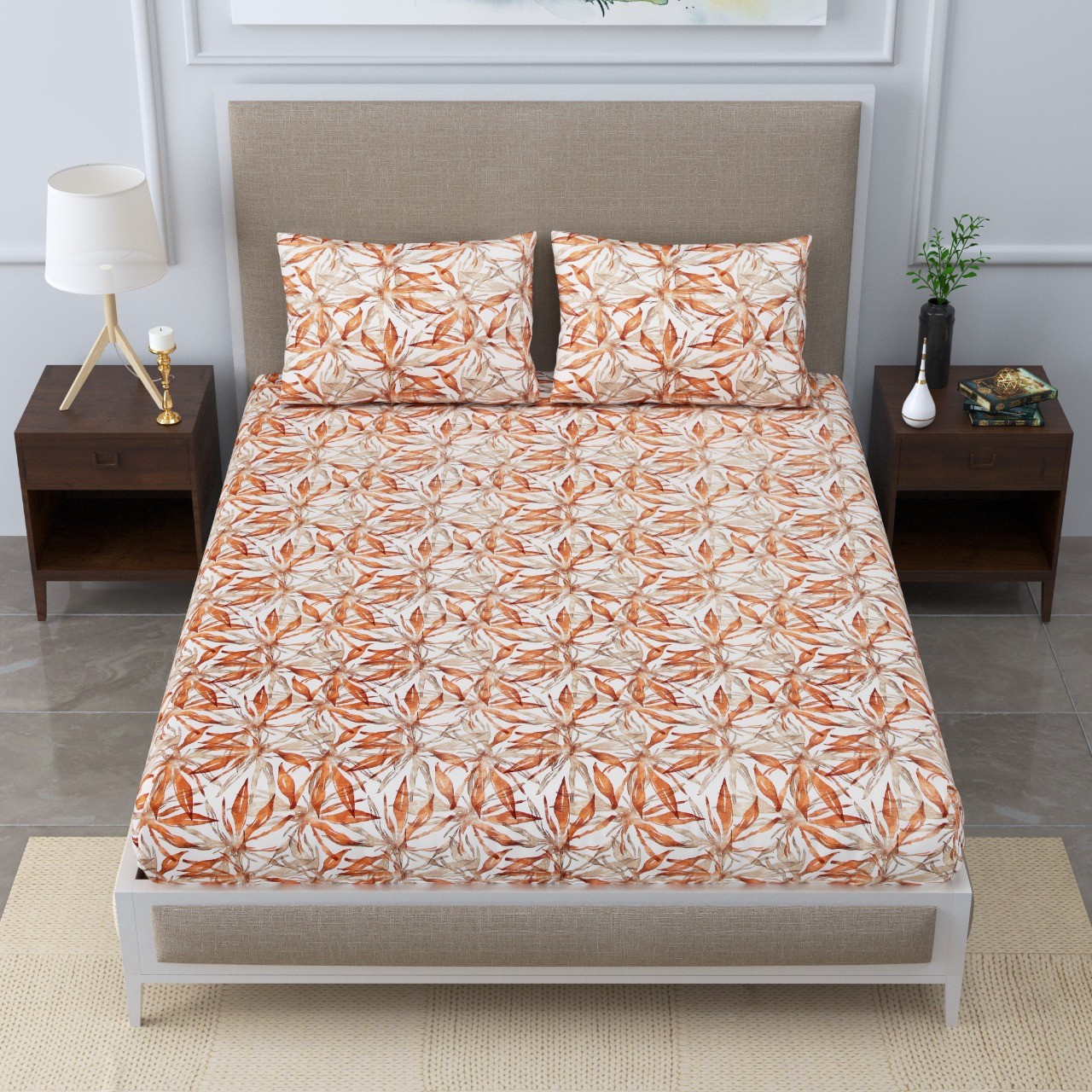 Classic Cotton King Size Bedsheet - Peach Lily
