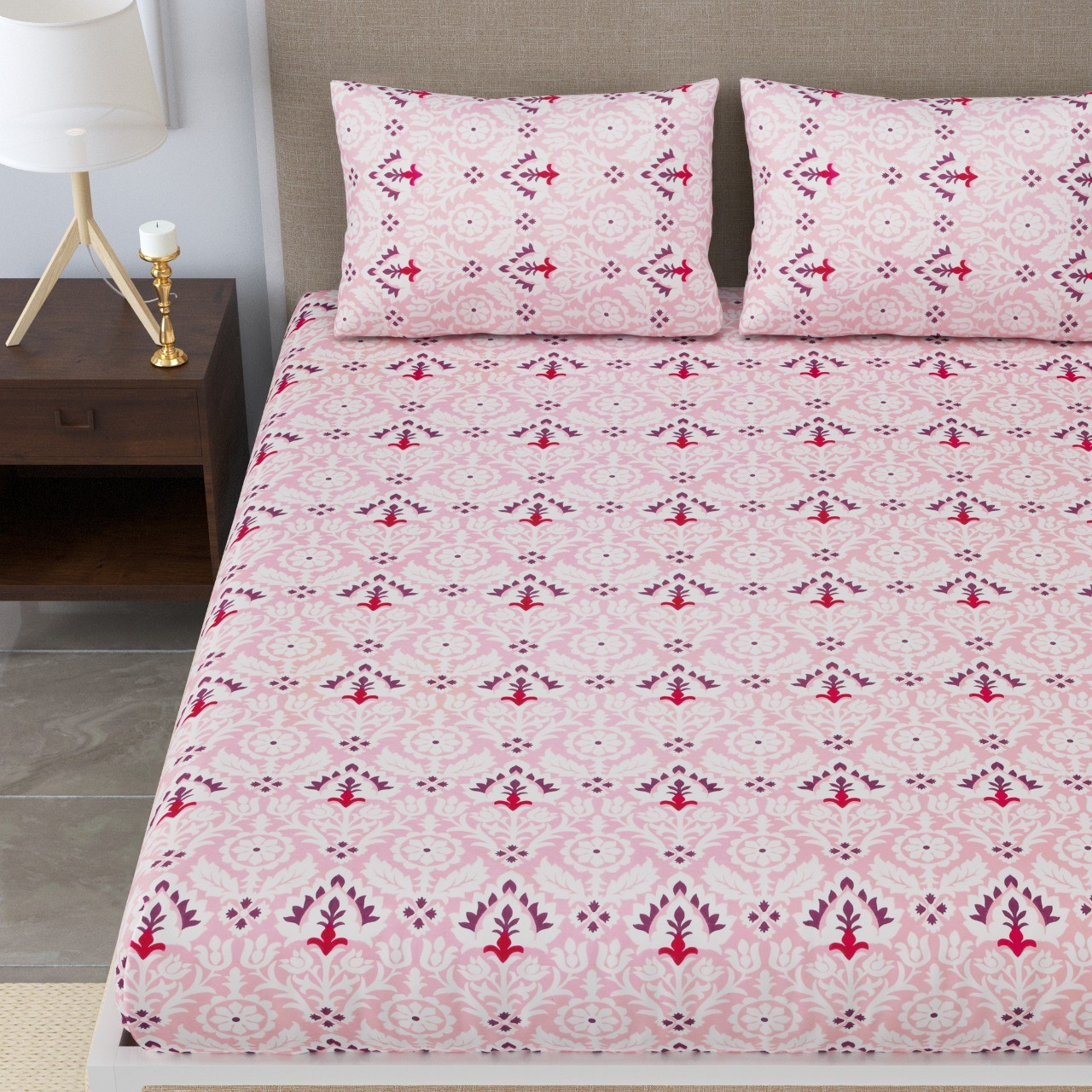 Classic Cotton Pink Damask Bedsheet