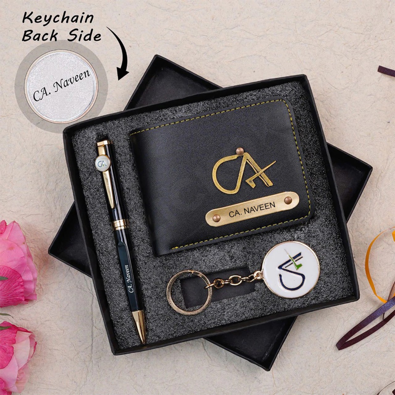 Personalized Gift For Him - Wallet Combo With Pen And Keychain