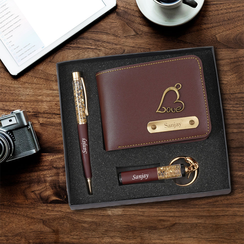 Elegant Essentials: 3-in-1 Pen, Keychain, and Gents Wallet Gift Set