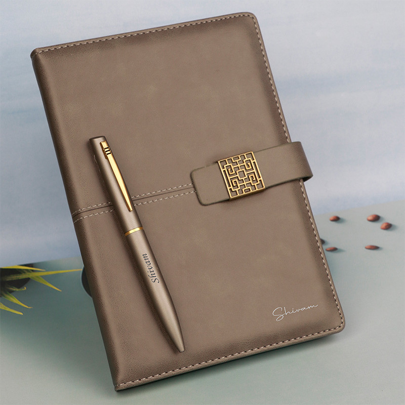 Personalized Premium Leather Cover Notebook & Pen Gift Set